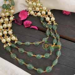 Dark Green Bead and Pearl Mala necklace-P012