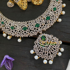 Bridal American Diamond Short Neckpiece-Green-G6907