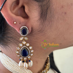 Pearl Victorian Diamond High Neck Choker-Blue-VV001