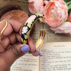 Vriksham Hand-Painted Florol Pink & Green Pattern Enamel Openable Kada Bangle-G21851