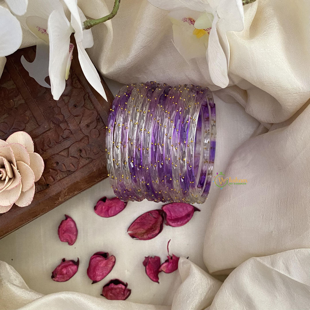Vriksham Dual Tone Glass Bangle-Off White & Light Purple-Set of 12-G15823