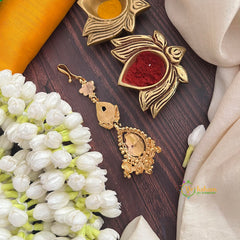 Vriksham  Tilak Shape Green Stone 1 gm Gold Maang Tikka-G20337