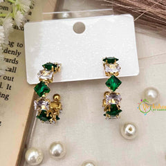 Vriksham Emerald Green and White Crystal Alternating Square Anti Tarnish Drop Earrings-G21931