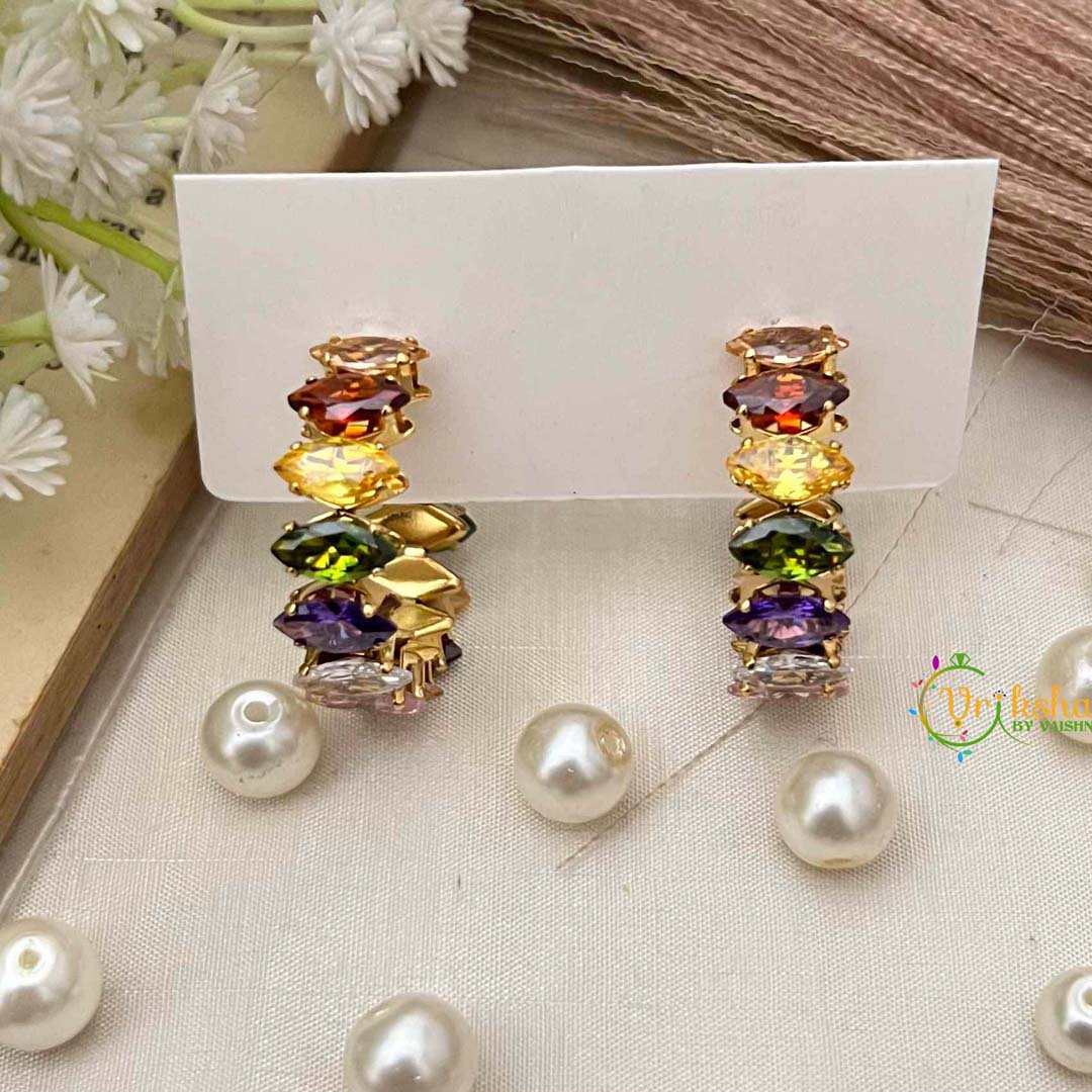 Vriksham Royal Pear & Diamond-Cut Crystal Multi Color  Anti Tarnish Drop Earrings-G21933