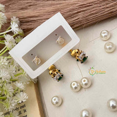 Vriksham Emerald Green and White Crystal Alternating Square Anti Tarnish Drop Earrings-G21931