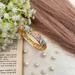 Vriksham Classic Pitch & Aqua Blue Floral Enamel Gold-Finish  Open-Style Bracelet-G21922