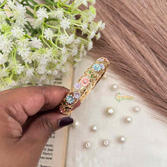 Vriksham Classic Pitch & Aqua Blue Floral Enamel Gold-Finish  Open-Style Bracelet-G21922