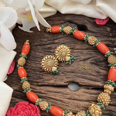Vriksham Sharvani Temple Elegance With Coral & Emerald Accents Bead necklace-G20641