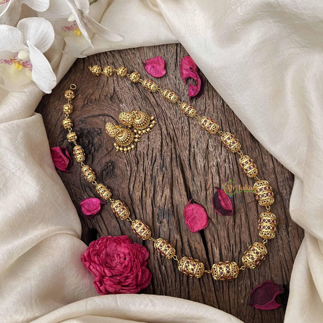 Vriksham Traditional Bridal Gold Ruby-Inspired Beaded necklace–G20652