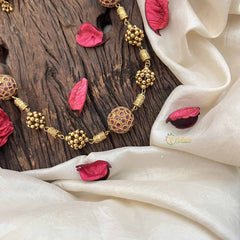 Vriksham Elegant Antique Gold Ball With Red Ruby Circle Beaded necklace-G20664