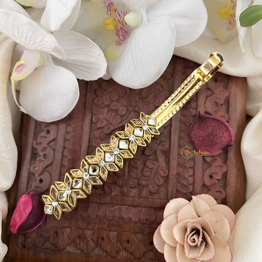 Vriksham Golden Floral Kundan Hair Clip-H986