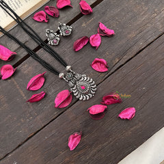 Vriksham Traditional Oxidized Silver Floral With Black Beaded Magalsutra-S992