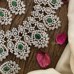 Vriksham Bridal American Diamond Short Neckpiece-Green-G17650