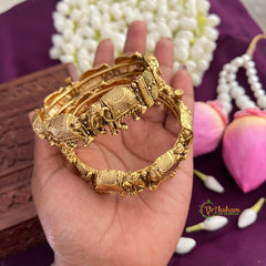 Antique Gold Temple Bangle-Elephant-Screw Type-G4100