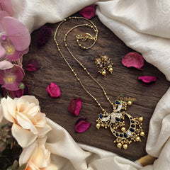 Vriksham Half Moon Pendant Chain-Golden Bead-Blue-G15665