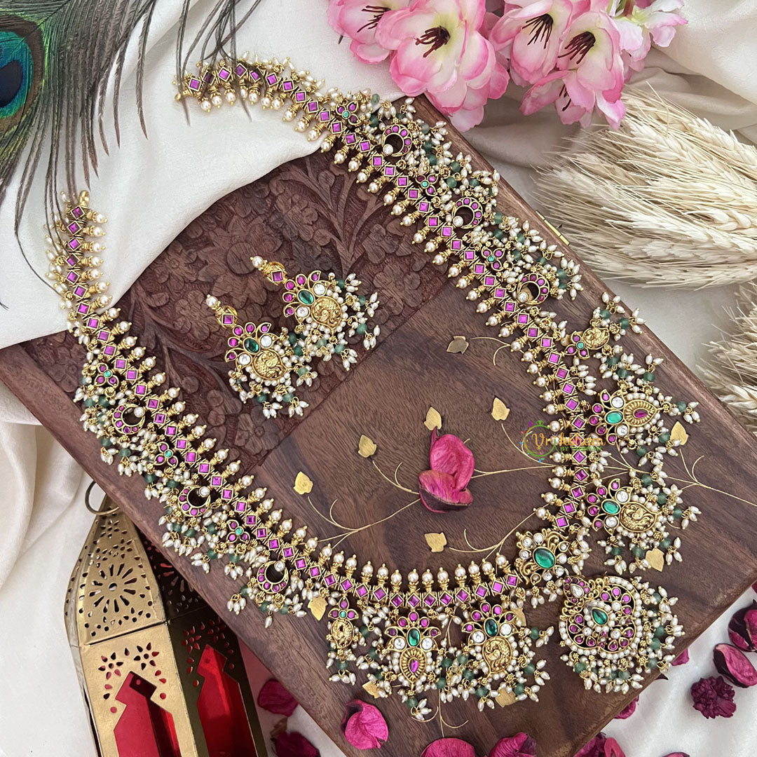 Vriksham Exquisite Nita Ambani Style Long Guttapusalu Neckpiece-Rice Pearls-G18114