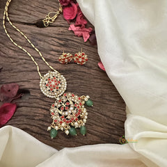 Vriksham Designer Coral Stone Pendant Chain-Green Bead-G15711