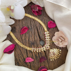 Vriksham  Gold Look Alike AD Stone Pendant Short Neckpiece-Red-G17101
