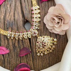 Vriksham  Gold Look Alike AD Stone Pendant Short Neckpiece-Red-G17101
