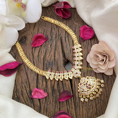 Vriksham  Gold Look Alike AD Stone Pendant Short Neckpiece-Red-G17101
