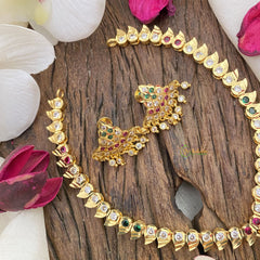 Vriksham Gold Look Alike AD Stone Pendant Maanga Short Neckpiece-Red Green-G17103