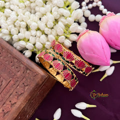 Vriksham Traditional Gold Bangles with Lotus Enamel Work Bangles-Red Green-G19926