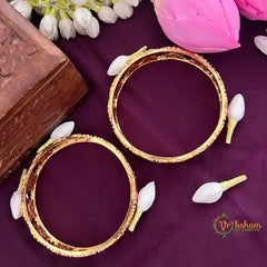 Vriksham Traditional Gold Bangles with Lotus Enamel Work Bangles-Red Green-G19926