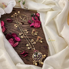 Vriksham Elegant Red Green Stone Pendant Chain-Golden Bead-G15704