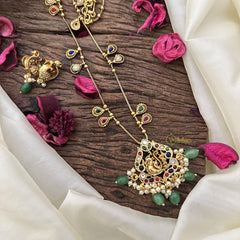 Vriksham Exclusive Peacock Navrathna Pendant Chain-Green Bead-G15698