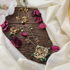 Vriksham Exclusive Peacock Navrathna Pendant Chain-Green Bead-G15698