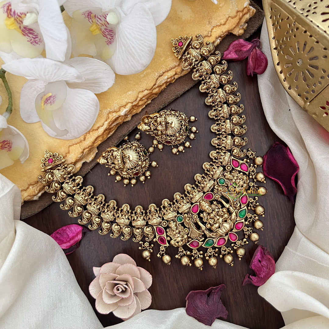 Vriksham Elegant Lakshmi Jadau Short Neckpiece-Gold Bead-G17839
