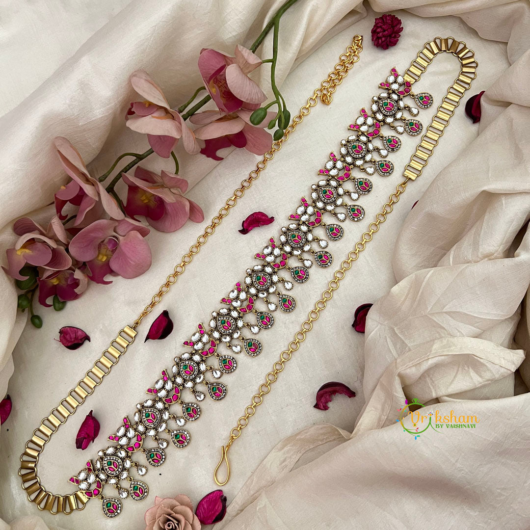 Classic Floral  AD Diamond With Pear Shape Drop Bridal Hipchain-Vriksham -G22636