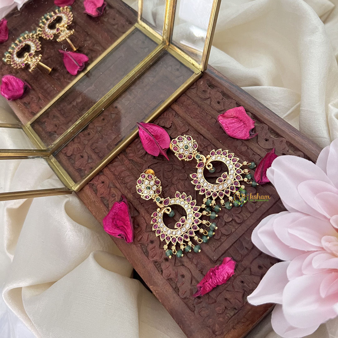 Vriksham Elegant Floral Earring-Red White-Pastel Green Beads-G18243