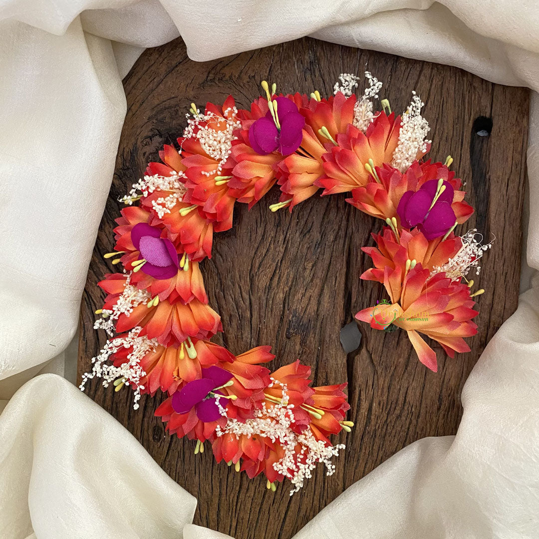 Vriksham Orange And Pink Veni with Beads-Flower Accessory-H881