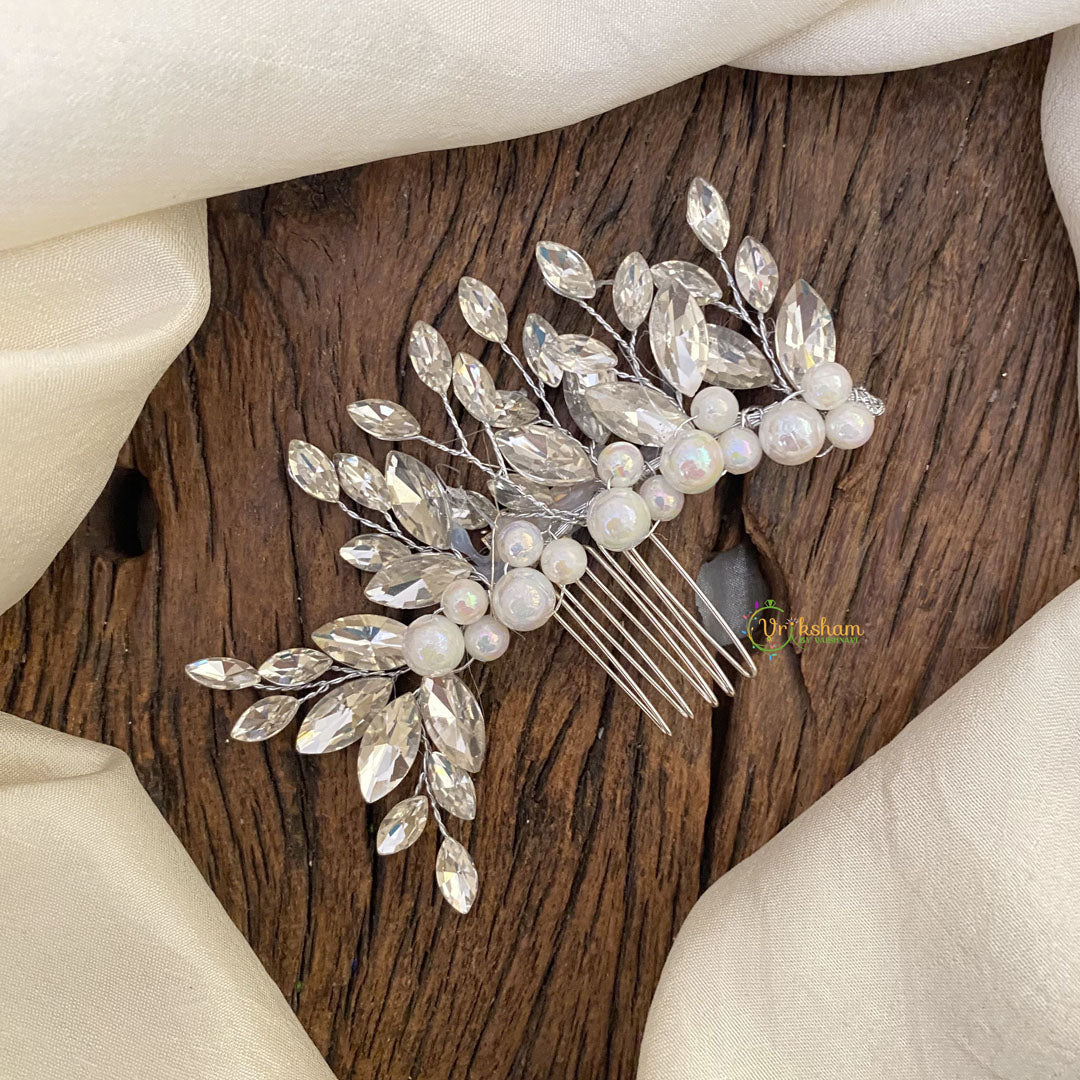 Vriksham White Stone Beaded Hair Pin-Hair Accessories-H947