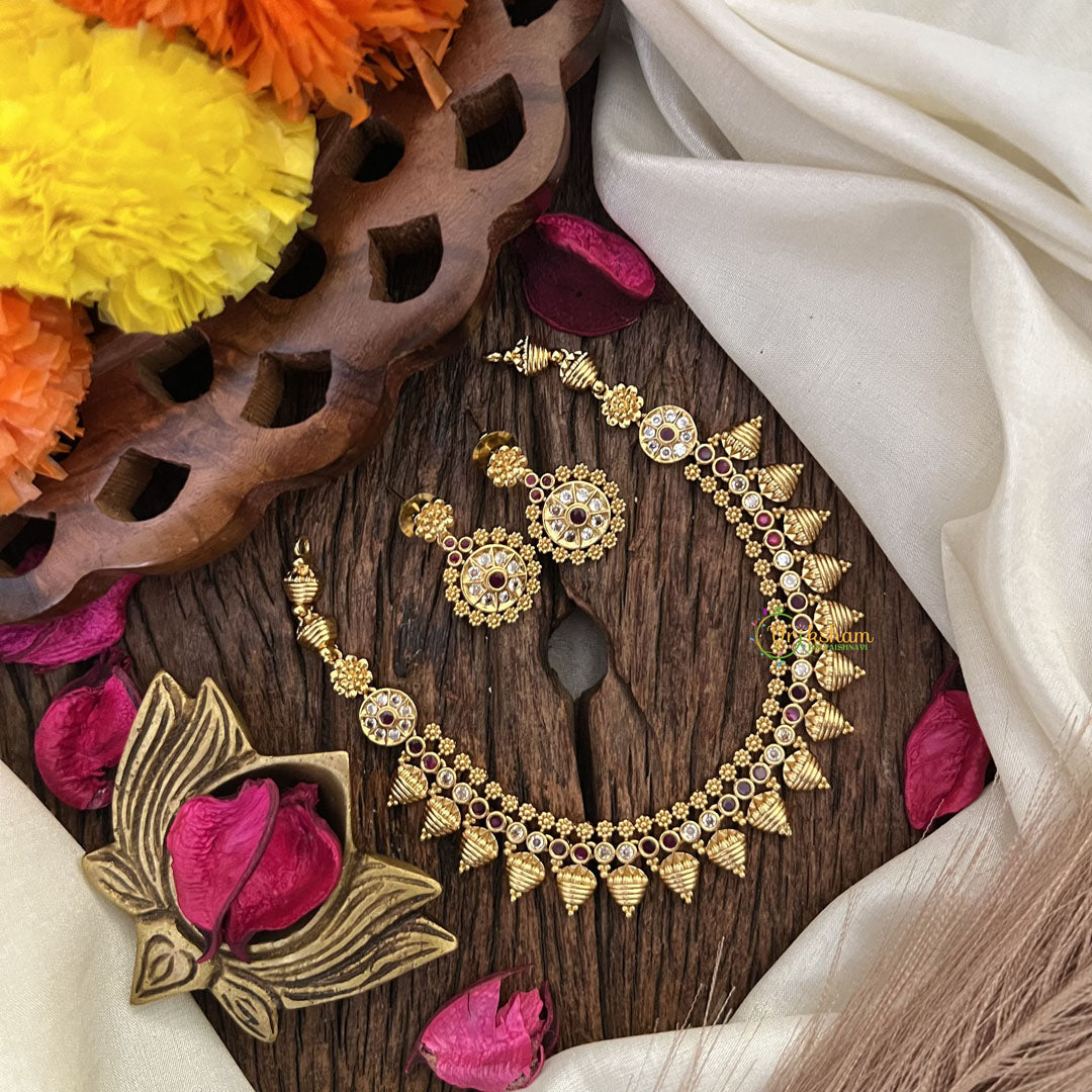 Vriksham Designer Red White Stone Short Neckpiece-G17919