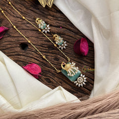 Stylish Aqua Green AD Stone Peacock Pendant Chain-G14508