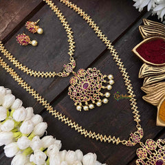 Antique AD Stone Combo Neckpiece-Red-Pearl-G15448