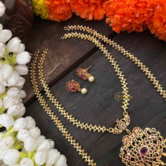 Antique AD Stone Combo Neckpiece-Red-Pearl-G15448