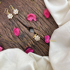 Vriksham Flower Pendant Invisible Chain Neckpiece-White-G18425