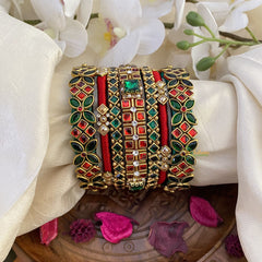 Vriksham Silk Thread Kundan Bridal Bangle Set-Red & Green-G16246