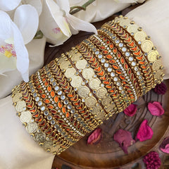 Vriksham Silk Thread Kundan Bridal Bangle Set-Coin-Orange-G16251