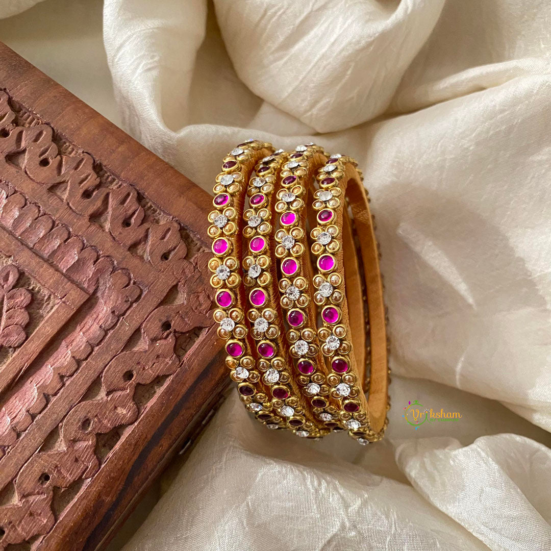 2 Line Pink Stone Silk Thread Kundan Bangle -G12273