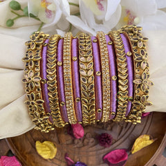 Vriksham Silk Thread Gold Kundan Bridal Bangle Set-Lavender-G16226