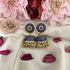 Vriksham Exquisite Jadau Kundan Jhumka-Blue-Gold Beads-Pearls-J3219