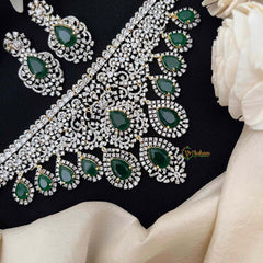 Vriksham Radiant American Diamond V-Shape Choker with Emerald Teardrop Fringe Choker Neckpiec-G21547
