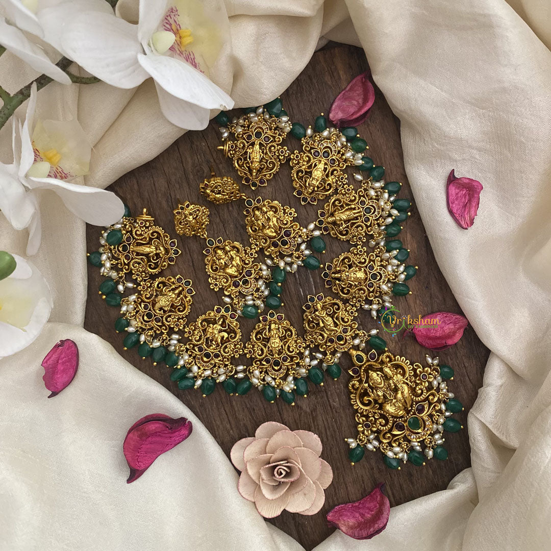 Vriksham Shri Vishnu Dasavathar Short Neckpiece-Green Bead-G16263
