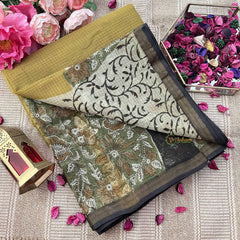 Vriksham Lime &  Floral Printed Border Kota Cotton Saree-VS4913