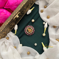 Golden Polish Lakshmi Red White Kundan Round Jad Billai-Vriksham-G22783