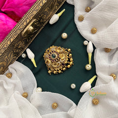 Dual Peacock & Floral Kundan Round Jad Billai-Vriksham-G22784